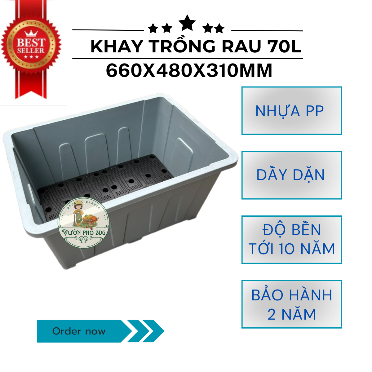 Chậu trồng rau Aquaponics 70L/ Khay trồng rau cỡ đại kích thước 660x480x310cm